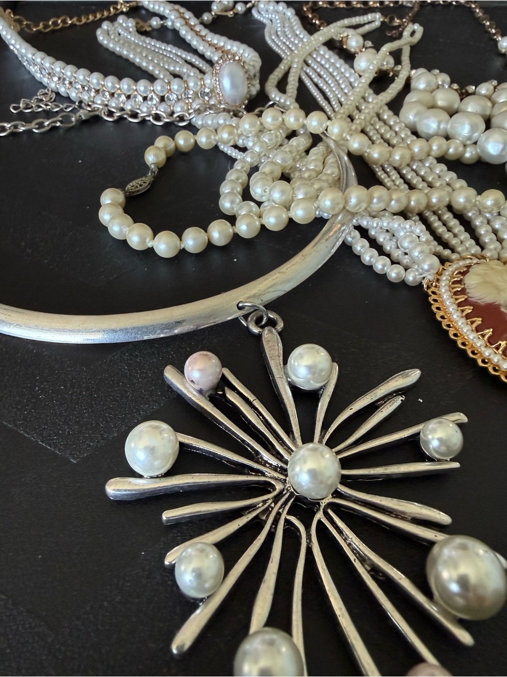 Vintage-Inspired White Pearl Multi-Strand Cameo Necklace & more - Picture 2 of 10